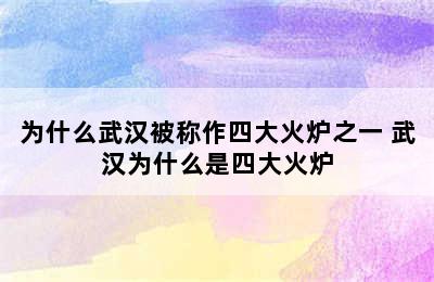 为什么武汉被称作四大火炉之一 武汉为什么是四大火炉